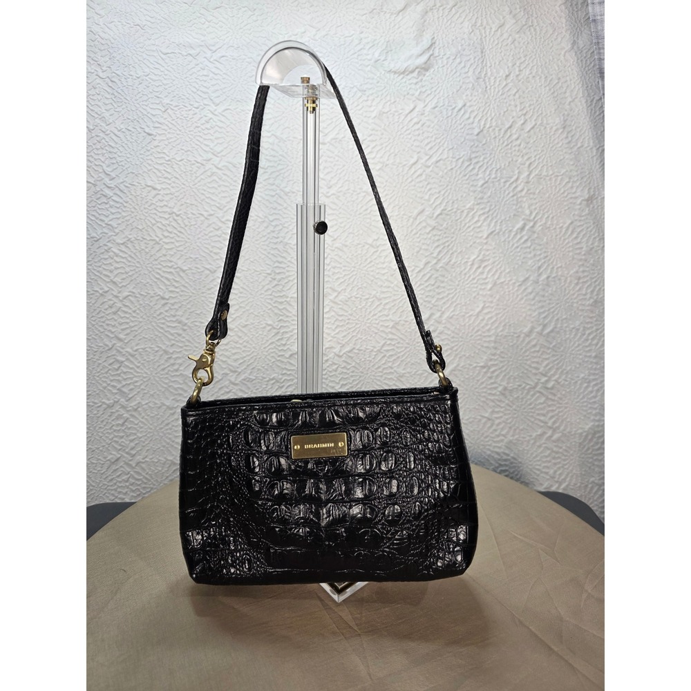 Brahmin Lorelei Shoulder Bag Women Small Black Croc Leather EUC Melbourne Bag